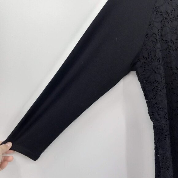 Comfy USA Black Lace Raglan Tunic Top Relaxed Hi-Low Lightweight Boxy Artsy M - Picture 4 of 7